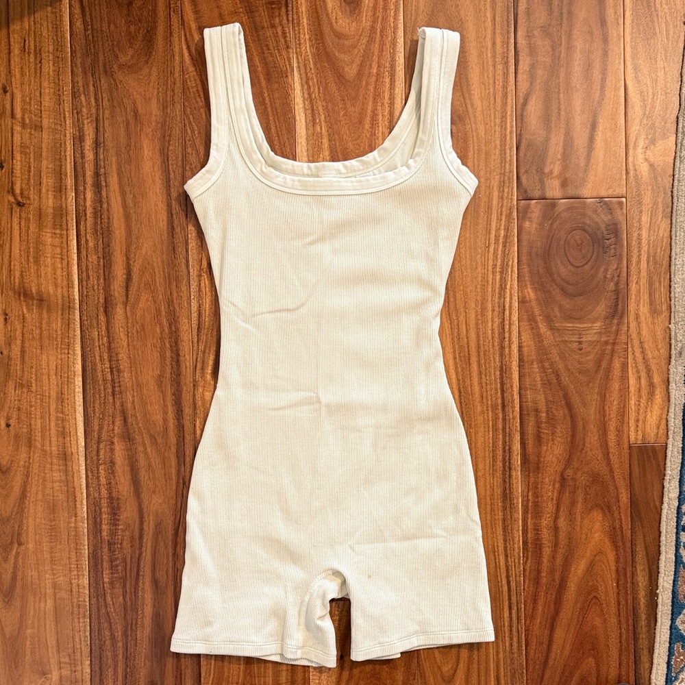 SKIMS stretch cotton rib romper in Bone, size Small